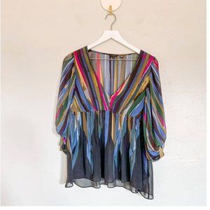 ted baker london brita silk stripe black pink green blouse 1 nwot